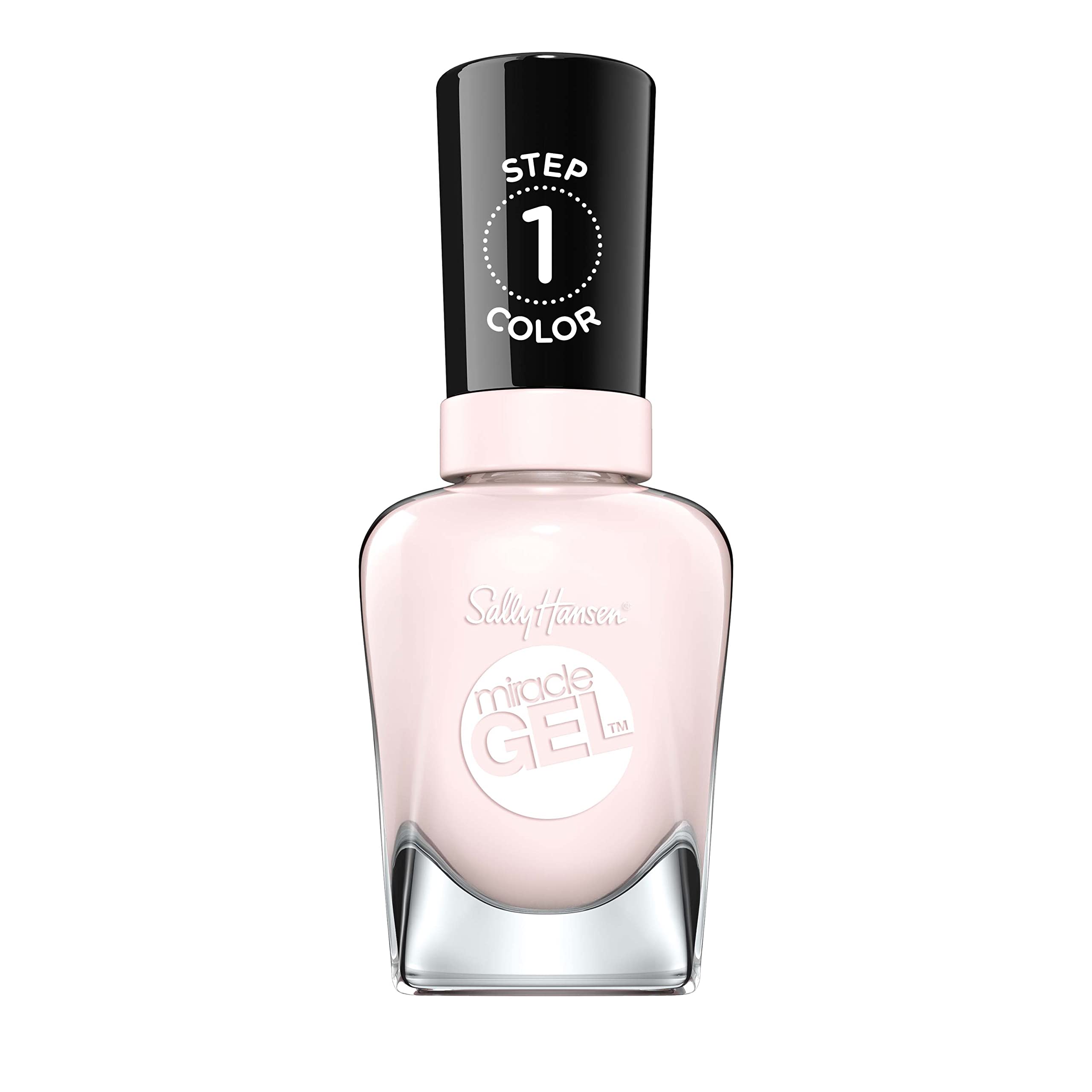 Sally Hansen bottle front showing Little Peony color and glossy finish benefit