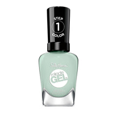 Sally Hansen bottle front view showing sage polish and glossy finish