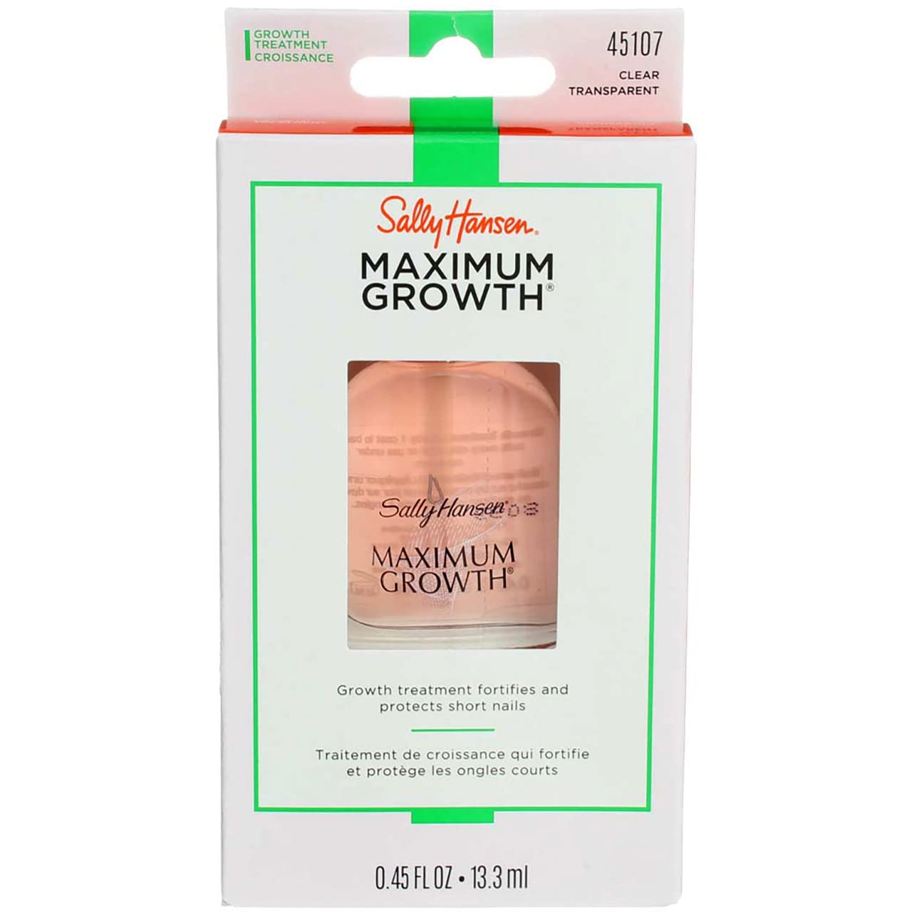 Sally Hansen front packaging showing two clear treatment bottles and product benefit