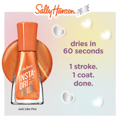 Sally Hansen metallic swatch on a tile showcasing reflective shimmer and bold payoff benefits