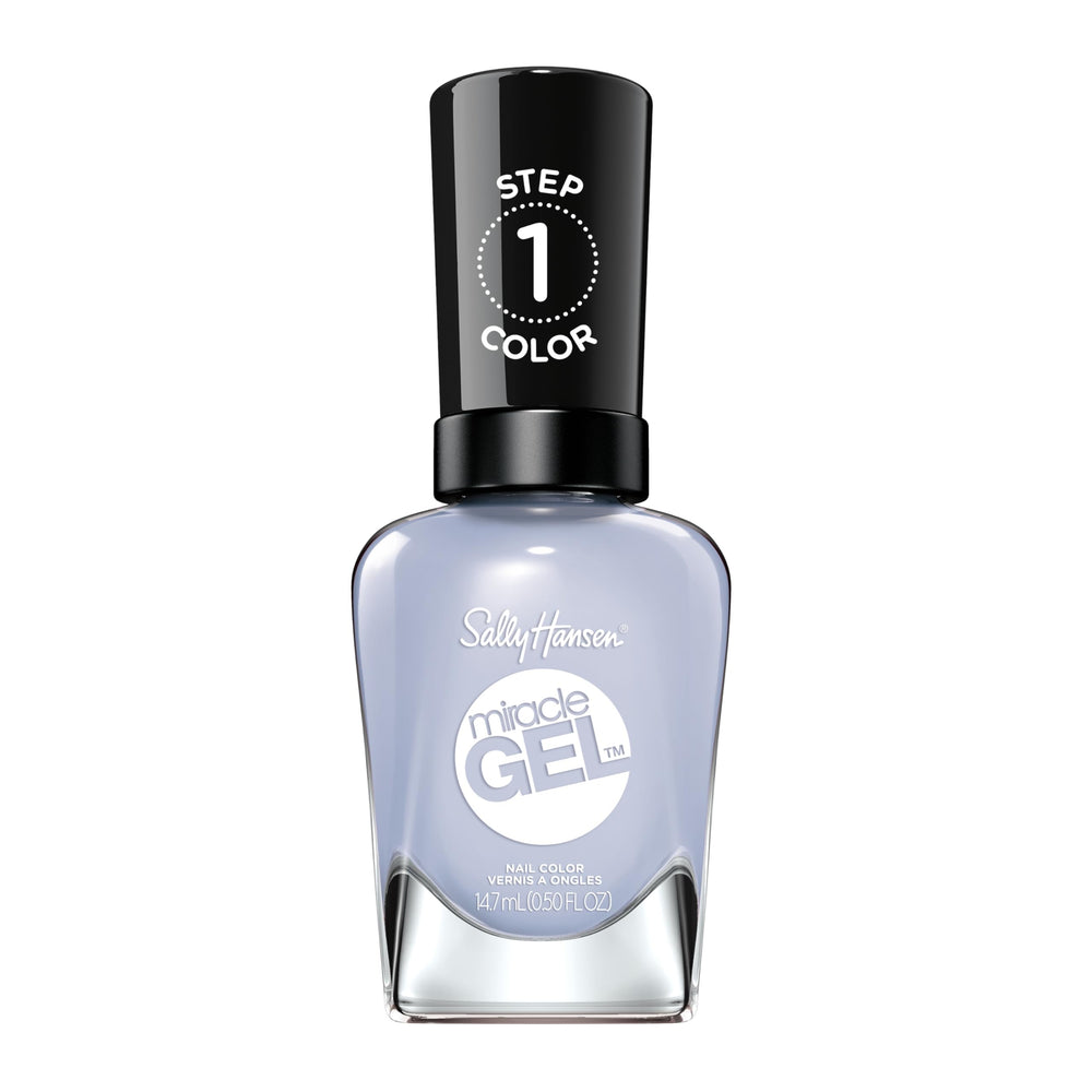 sally hansen bottle front view showing pale violet shade and glossy finish benefit