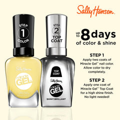 Sally Hansen brush applying smooth yellow polish demonstrating even coverage benefit