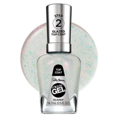Sally Hansen bottle front view showing glazed pearlescent finish benefit