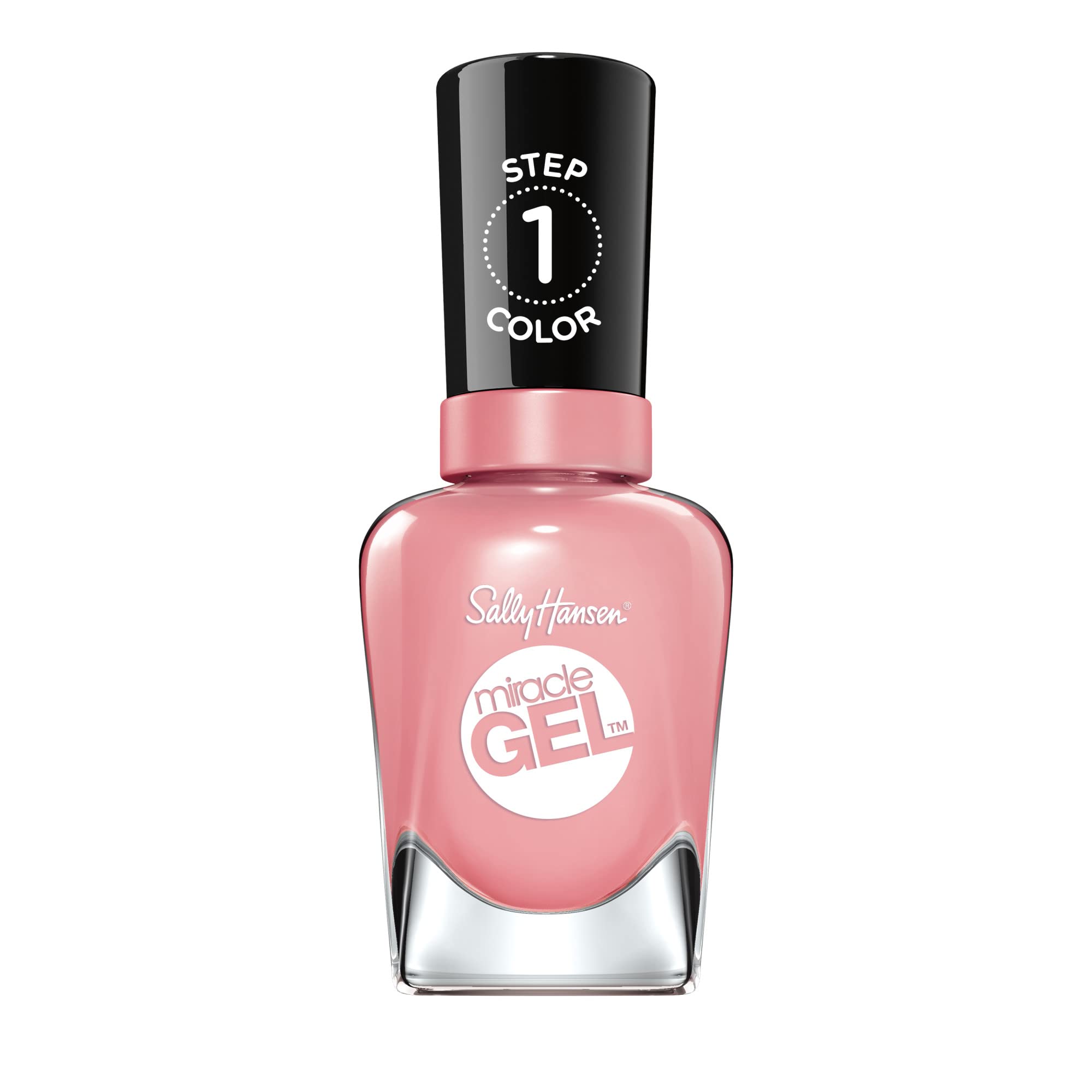 Sally Hansen bottle front showing 245 Satel-Lite Pink and glossy finish benefit