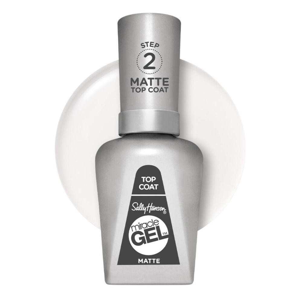 Sally Hansen Miracle Gel matte top coat front packaging showing product clarity and durability
