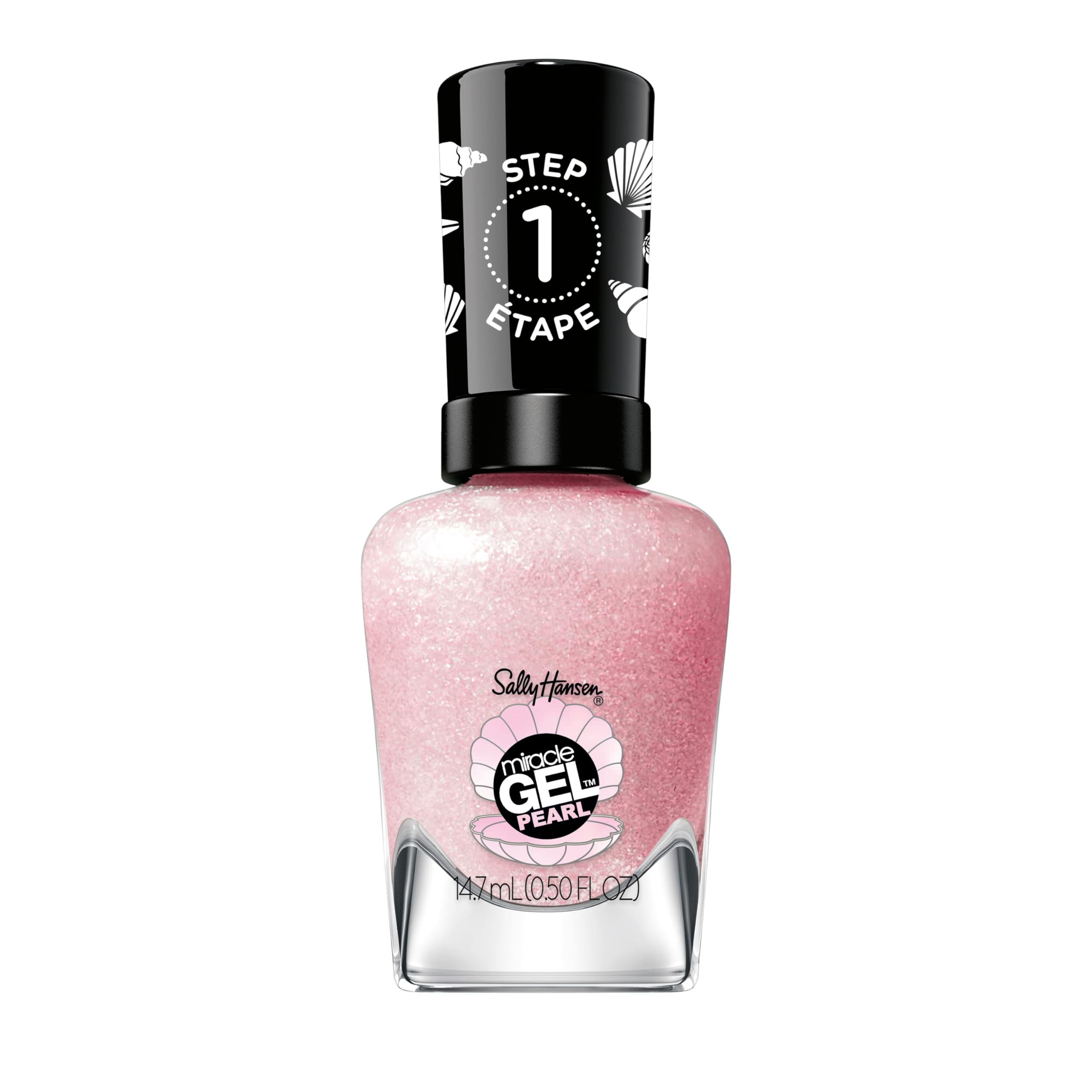 Sally Hansen bottle front view showing shade 906 Pink Sand and glossy benefit