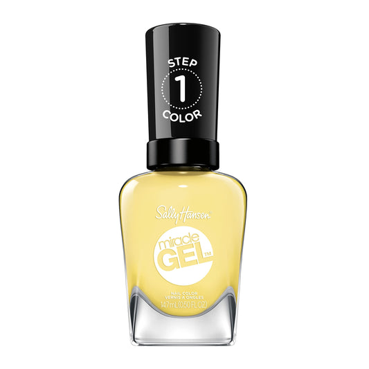 Sally Hansen bottle front view showing bright Sunbrella yellow and salon-like shine