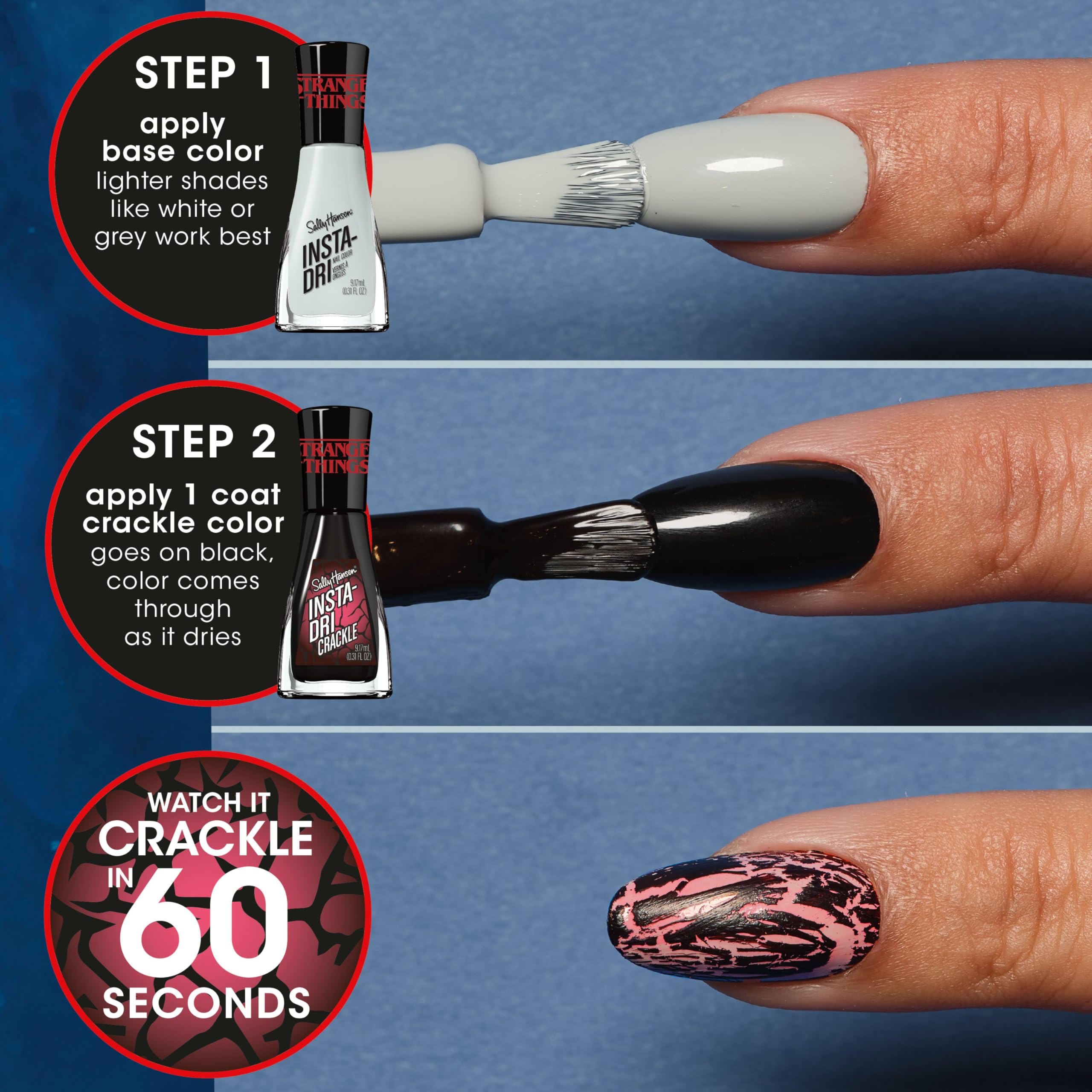 Sally Hansen Nether brush stroke across nail demonstrating smooth one-stroke coverage