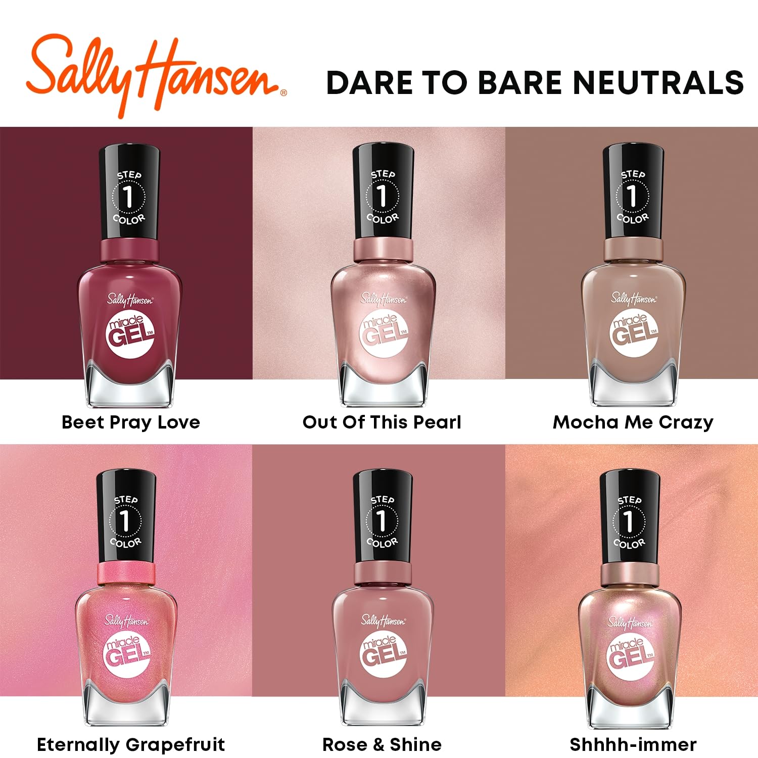 Sally Hansen bottle paired with Miracle Gel top coat for long-wear protection