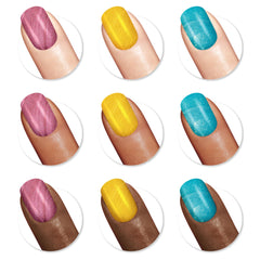 Sally Hansen swatch plate displaying three metallic shades benefit: color preview for layering