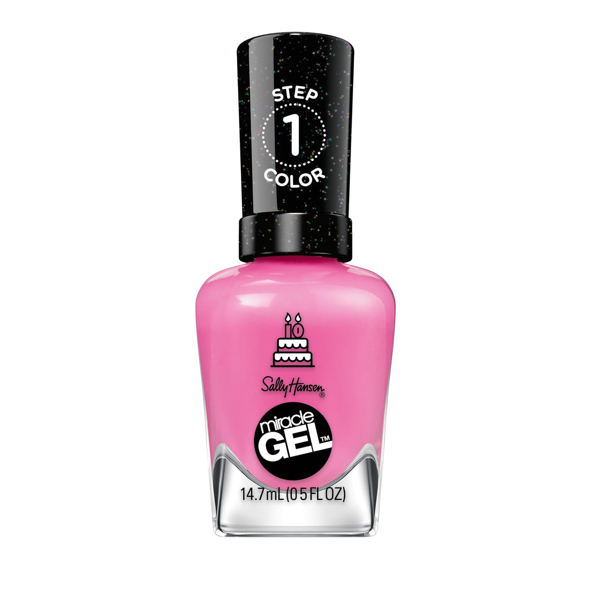 Sally Hansen front bottle showing magenta pink shade and brand visibility for quick selection