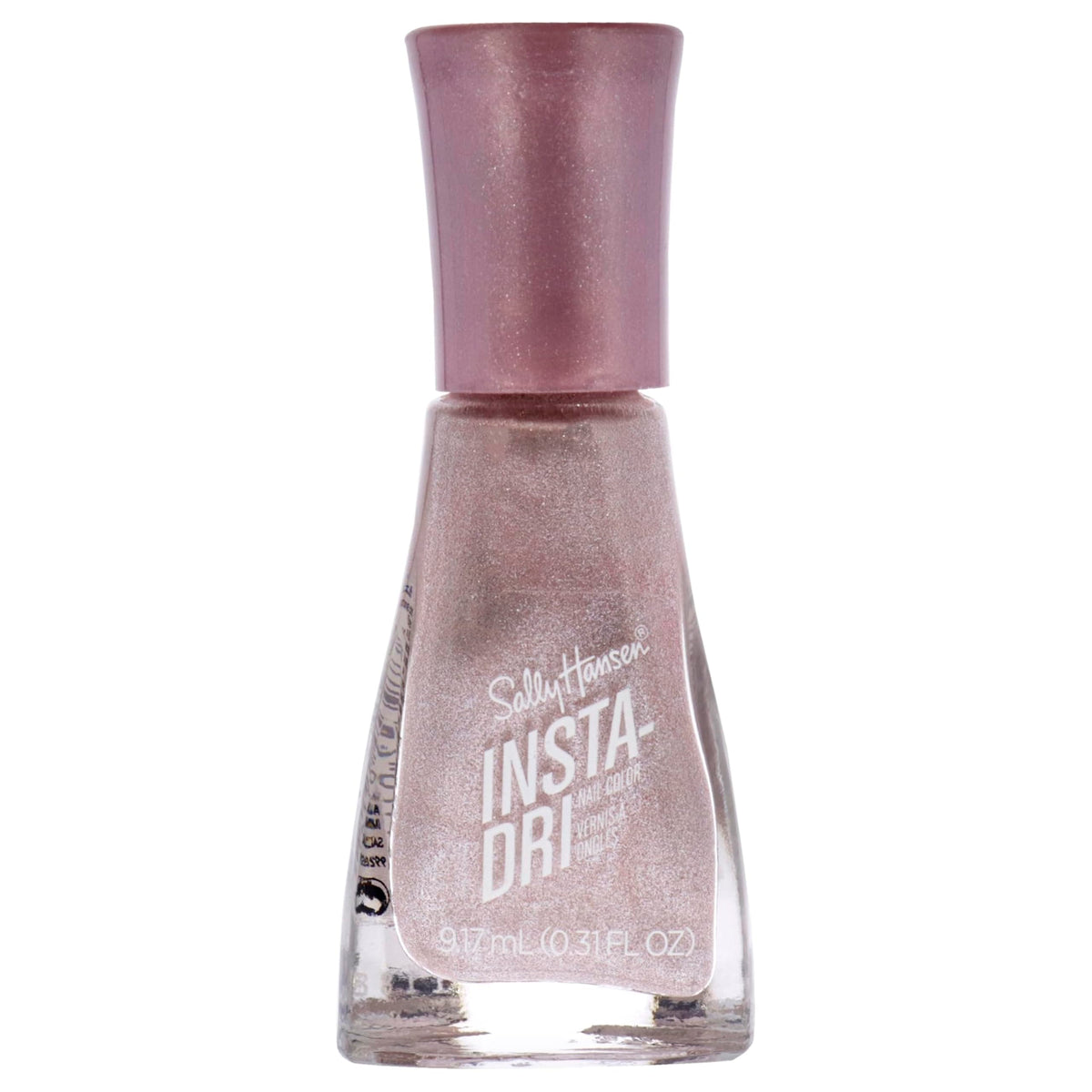 Sally Hansen bottle front view showing petal-to-the-metal color and quick-dry benefit