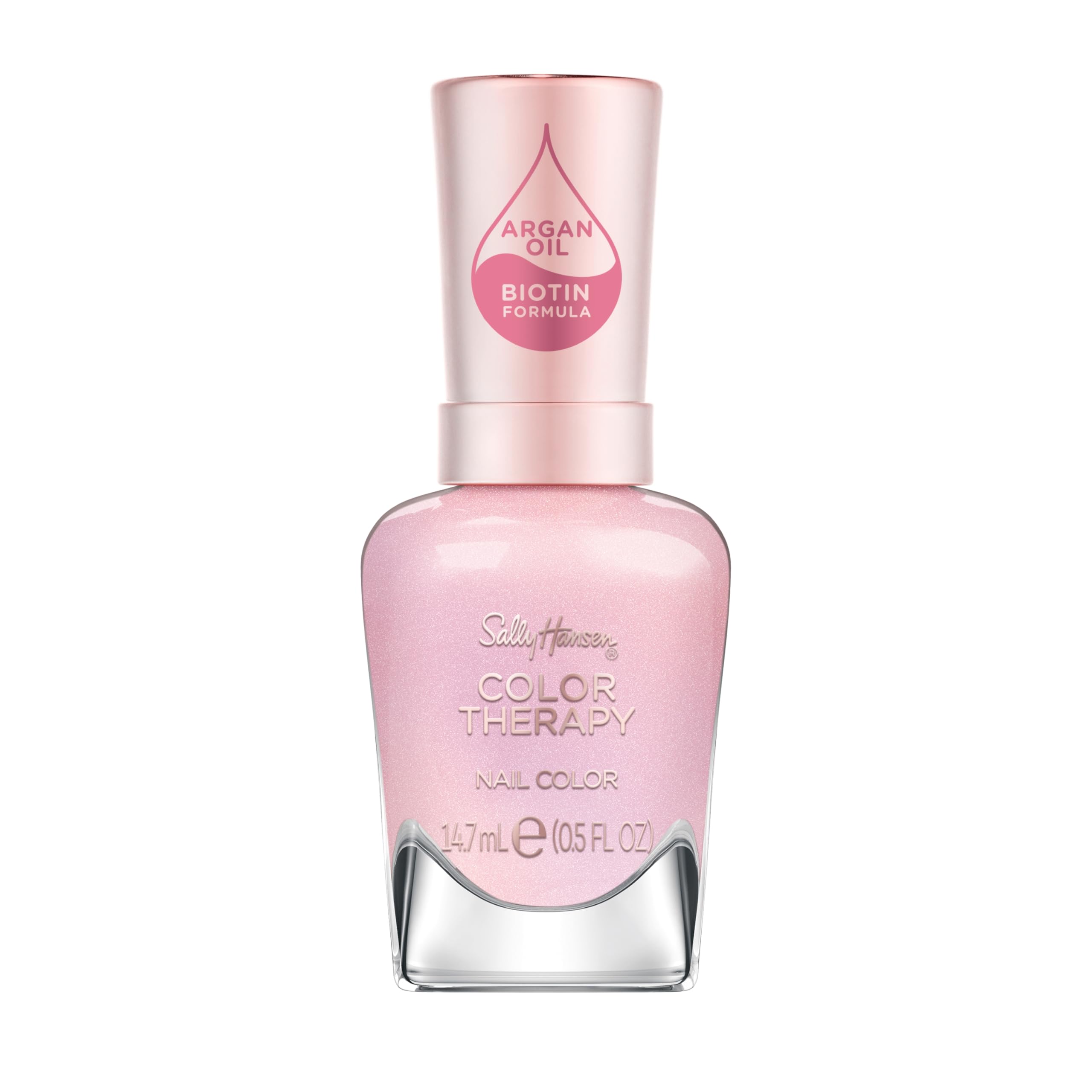 Sally Hansen bottle front view showing soft pink shade and glossy finish benefit