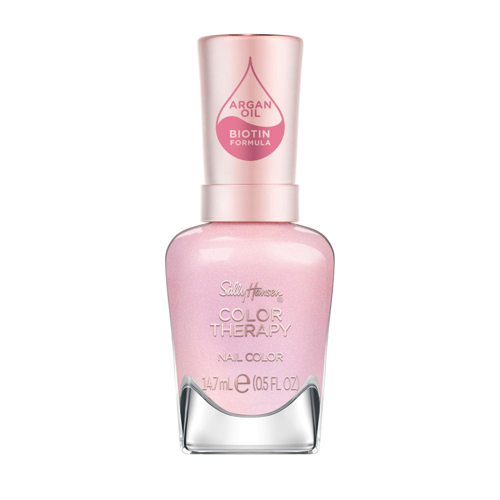 Sally Hansen bottle front view showing soft pink shade and glossy finish benefit