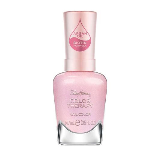 Sally Hansen bottle front view showing soft pink shade and glossy finish benefit