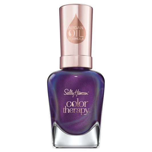 Sally Hansen Plum Euphoria front bottle showing glossy plum color and branding benefit: vibrant instant color