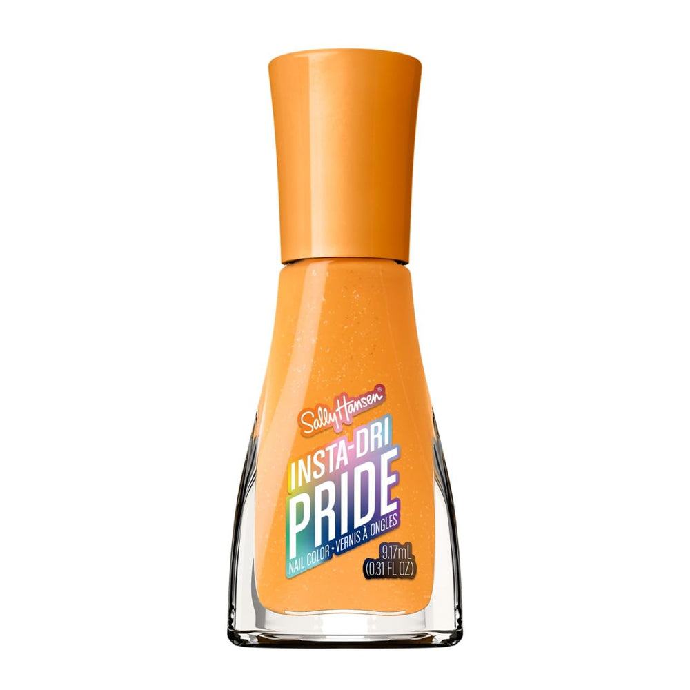 sally hansen front packaging showing vivid orange bottle and Pride label for quick color pick