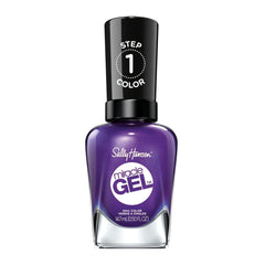 Sally Hansen bottle front view showing vivid Purplexed purple and benefit of salon-like shine
