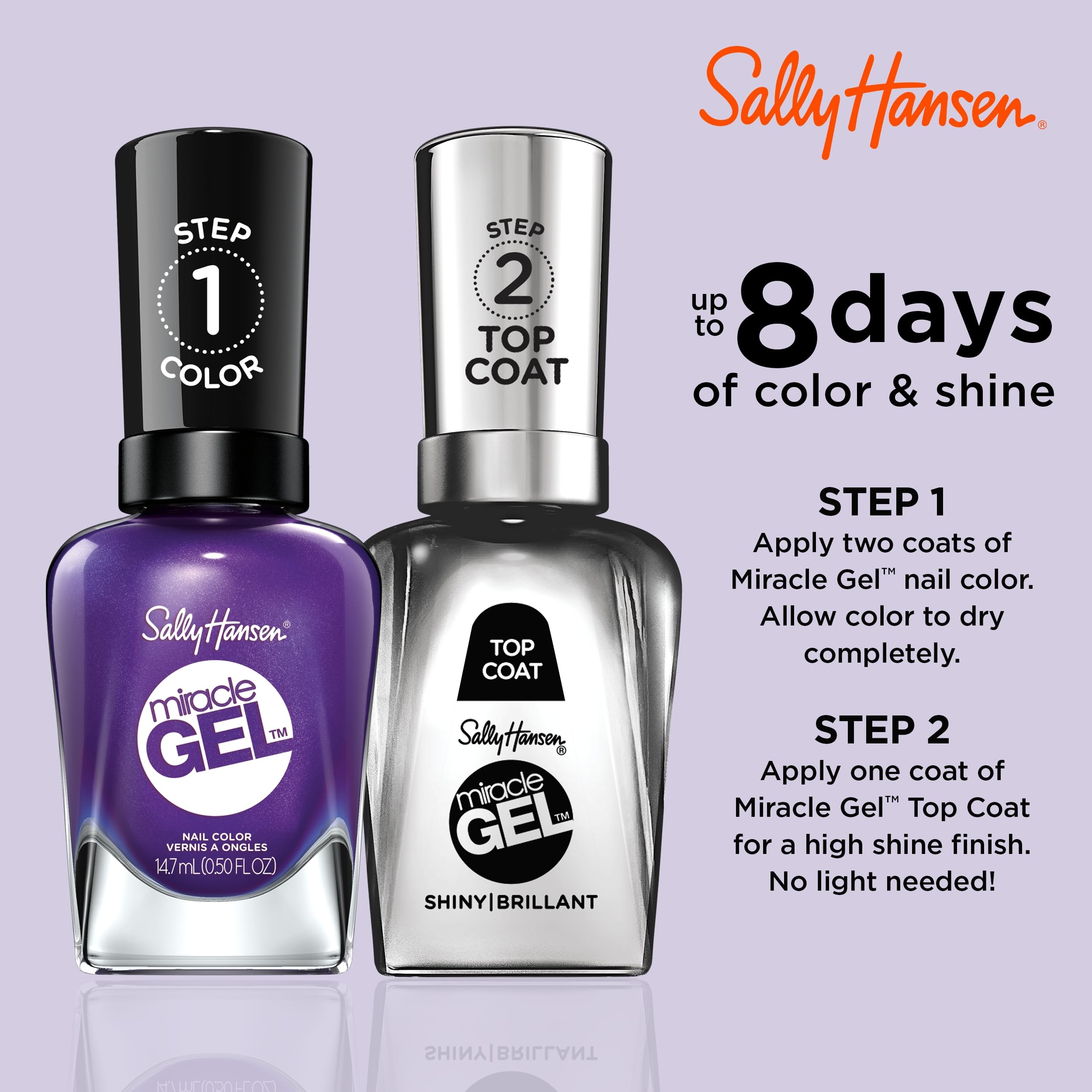 Sally Hansen color swatch on nails displaying durable Purplexed purple finish and long-lasting wear