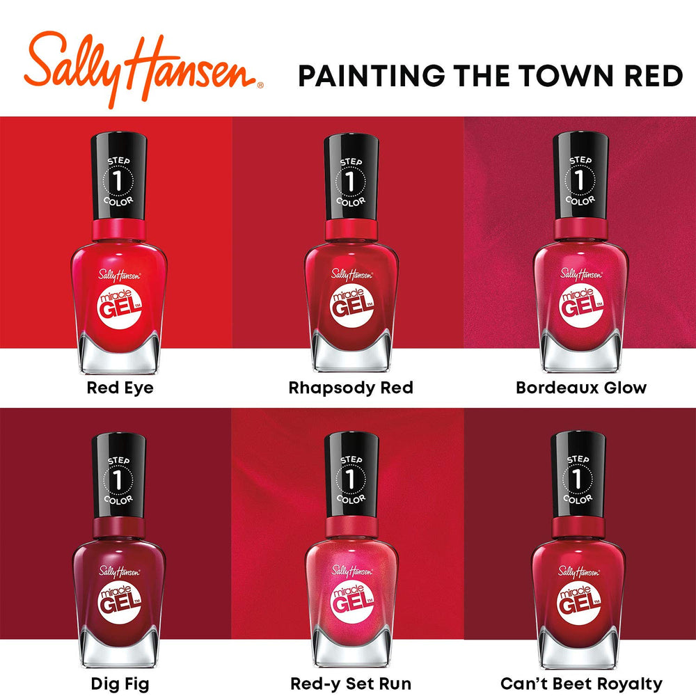 Sally Hansen applying rhapsody red on nails demonstrating easy two-step system