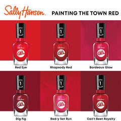 Sally Hansen applying rhapsody red on nails demonstrating easy two-step system