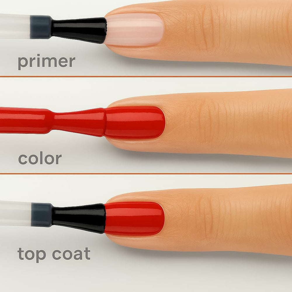 Sally Hansen close-up of painted nail in rhapsody red showing chip-resistant shine