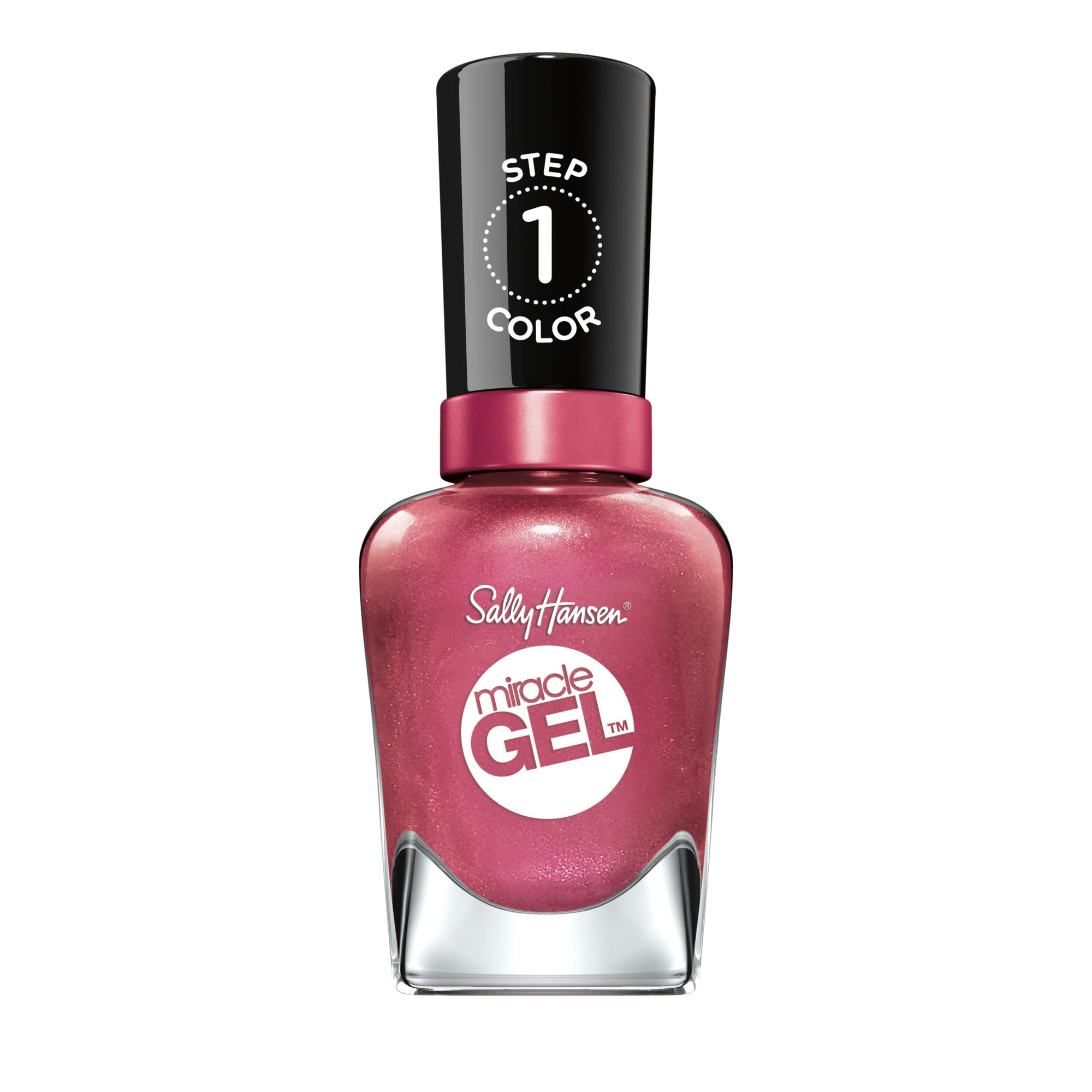 Sally Hansen bottle front packaging showing muave pink shade and glossy finish benefit