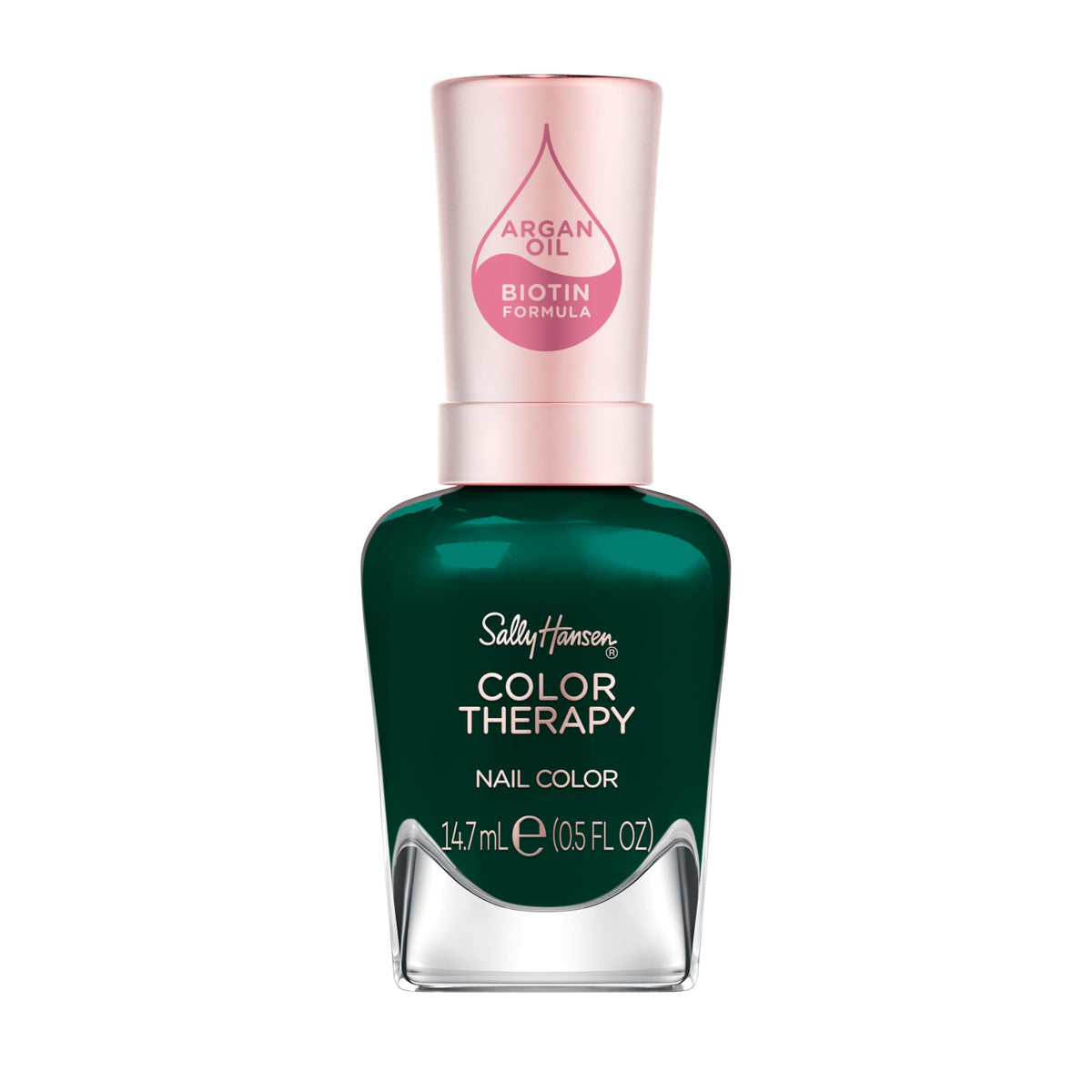 Sally Hansen bottle front view showing serene green shade and glossy finish benefit