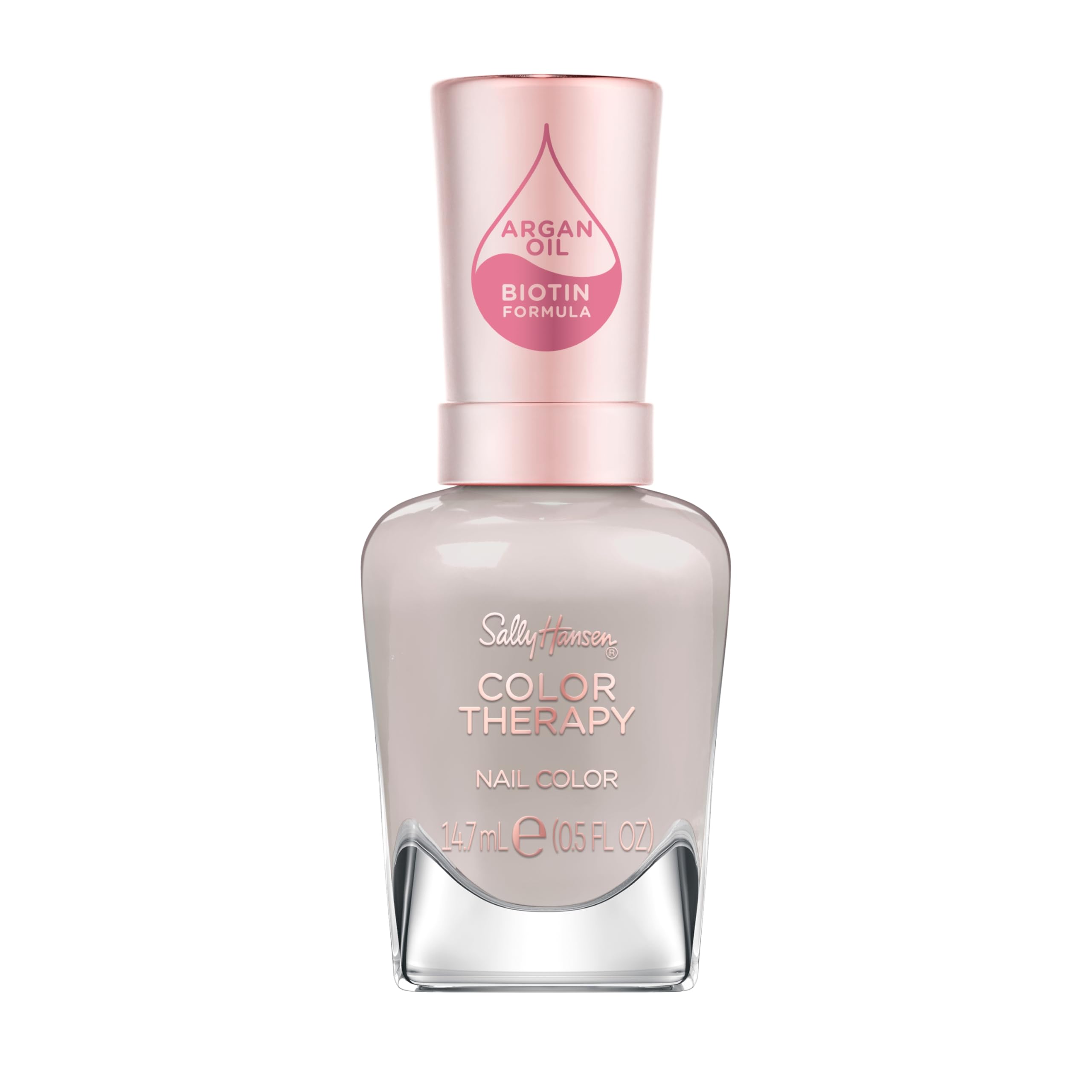 Sally Hansen bottle front view showing serene gray-taupe color and glossy finish