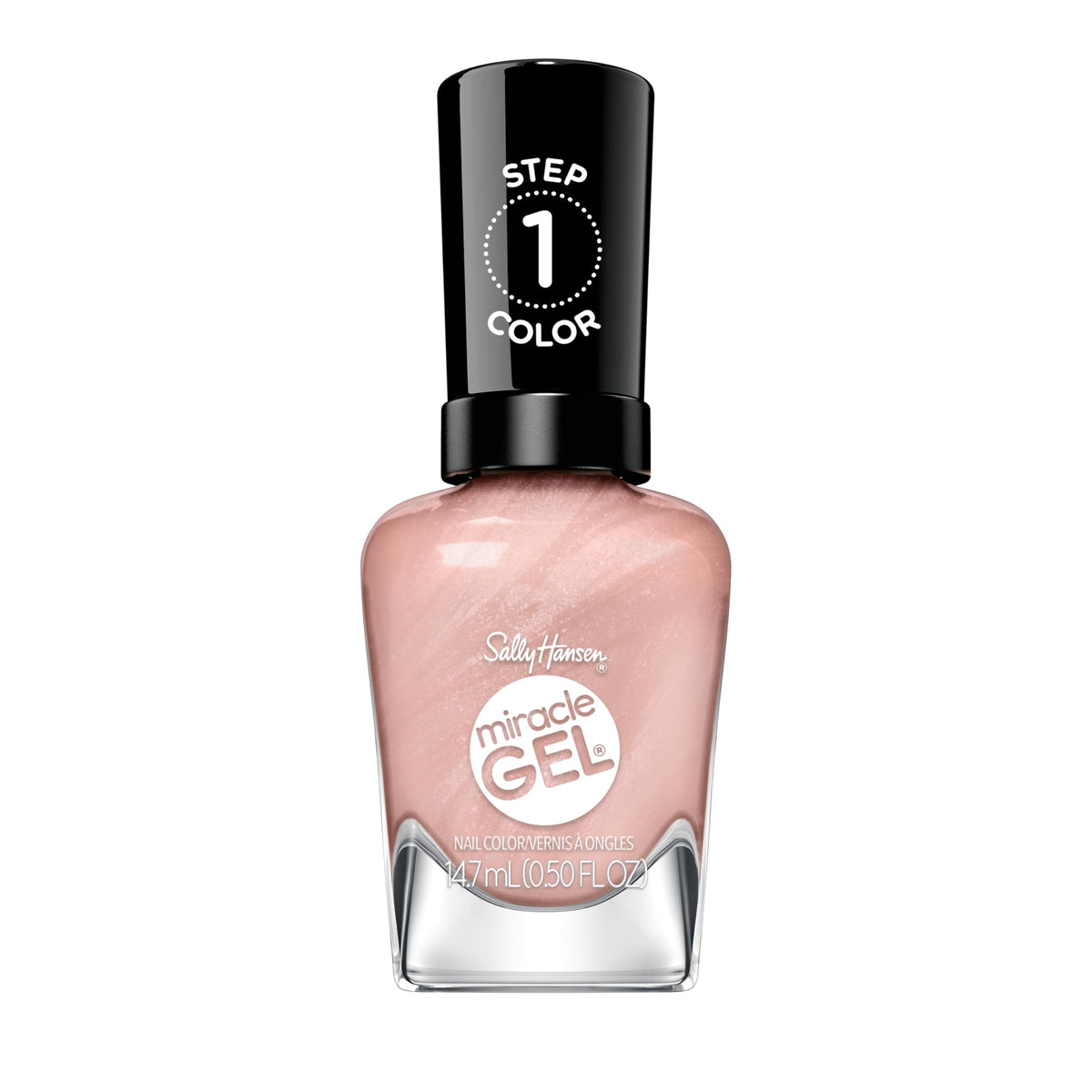 Sally Hansen bottle front view showing Show Stop-Pearl color and glossy benefit