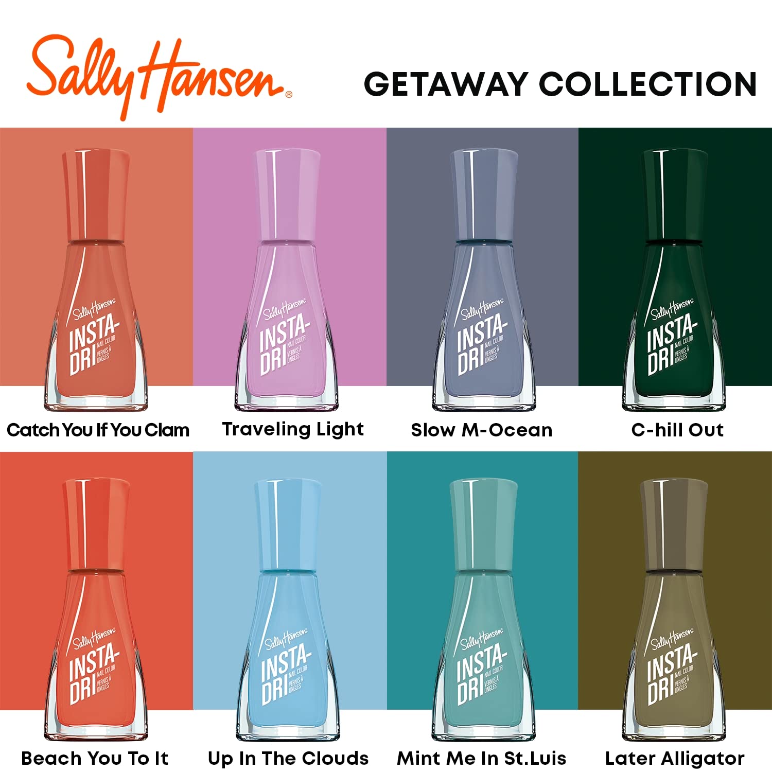 Sally Hansen bottle next to common object showing compact travel size