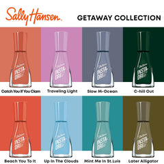Sally Hansen bottle next to common object showing compact travel size