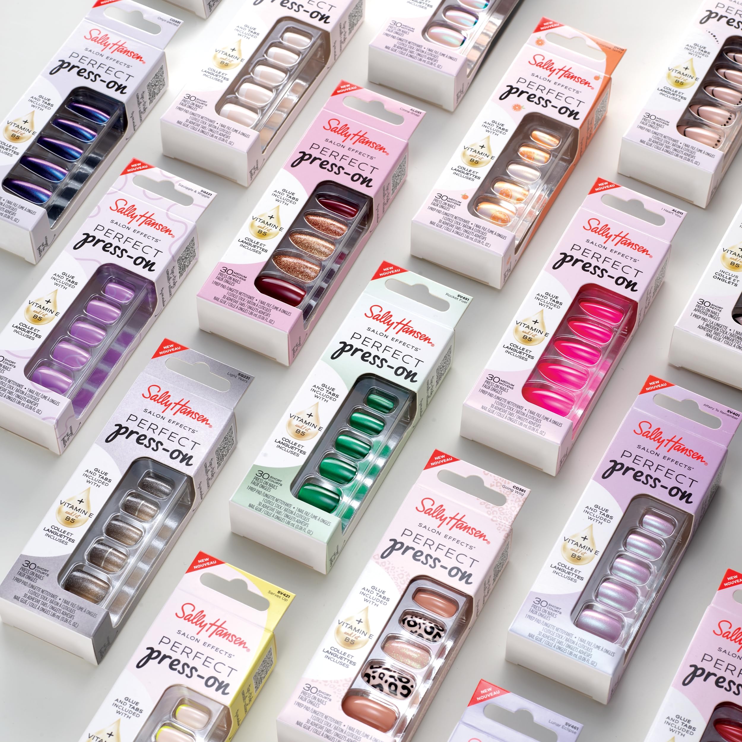 Layout showing Sally Hansen nail sizes beside a ruler to illustrate fit and scale for selection