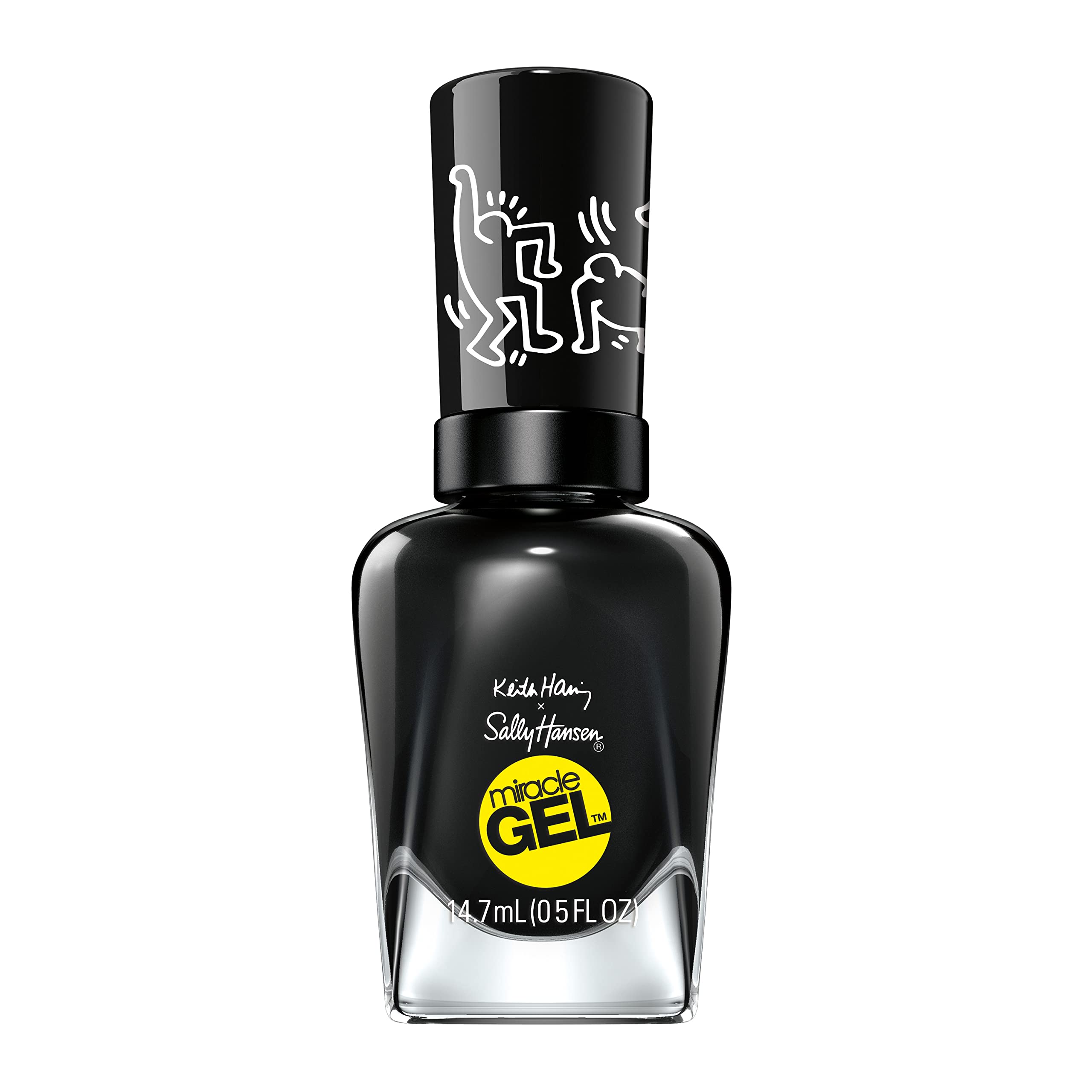 Sally Hansen bottle front view shows bold black shade and gel-like shine benefit