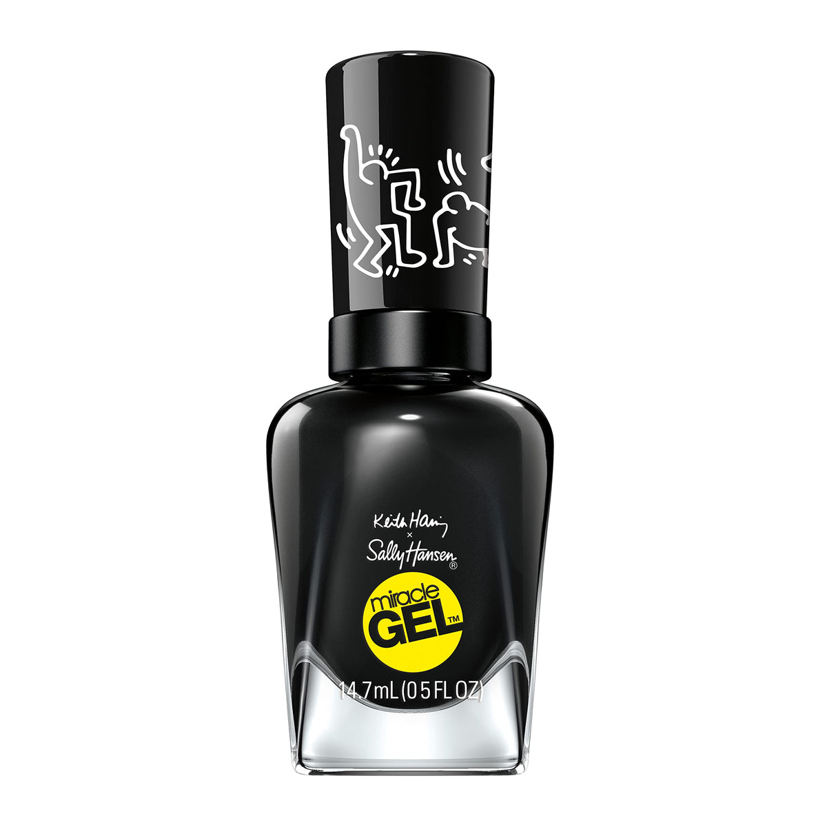 Sally Hansen bottle front view shows bold black shade and gel-like shine benefit