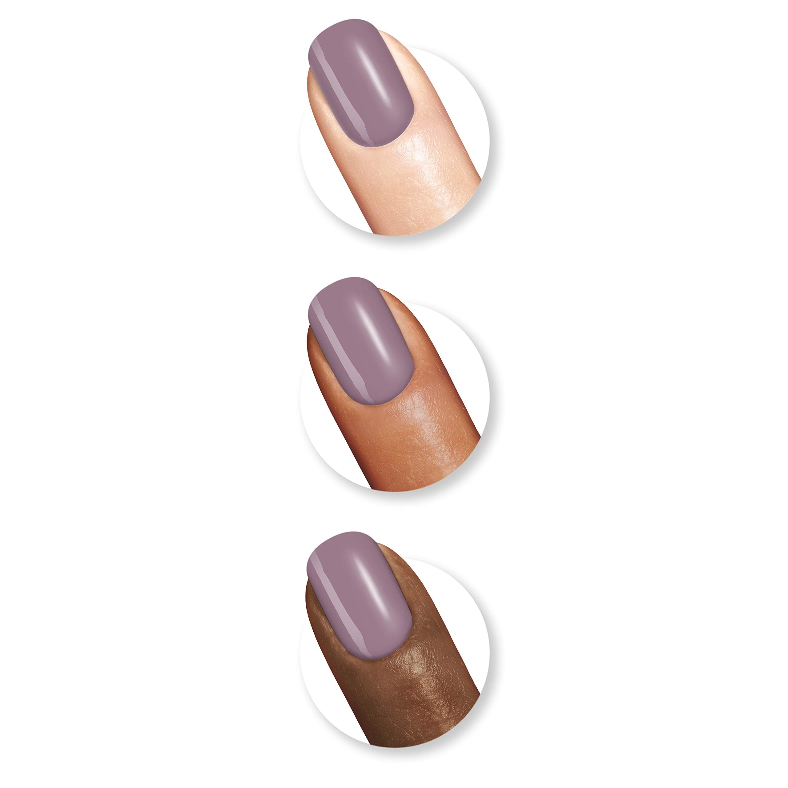 Swatch of Sally Hansen Street Flair on skin showing true purple tone and shine