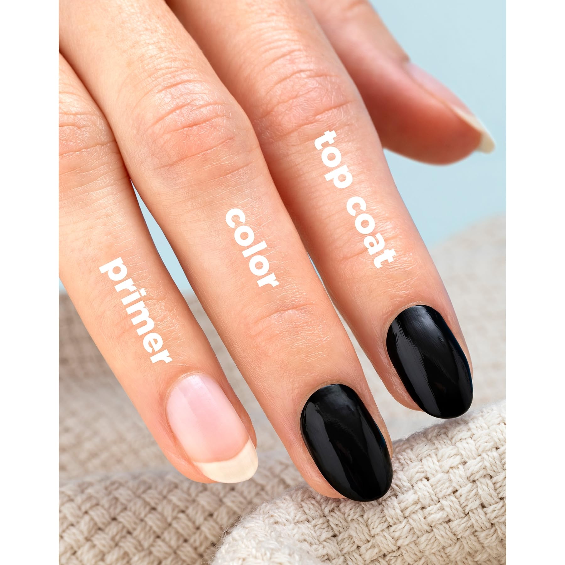 Sally Hansen swatch texture on nail tips illustrating opaque build and bright finish