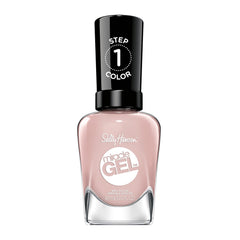 Sally Hansen bottle front showing nude-pink shade and glossy finish benefit