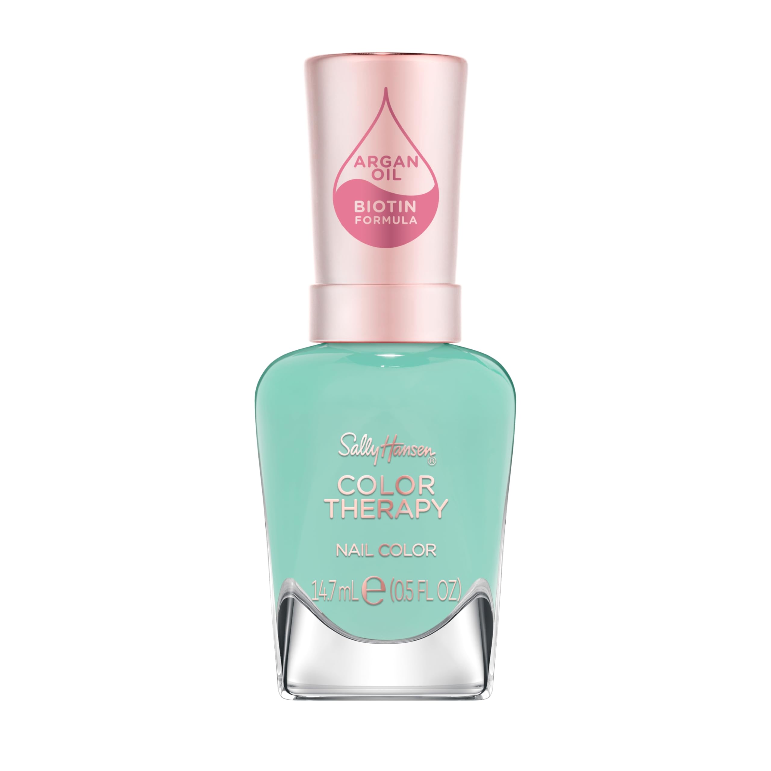 Sally Hansen bottle front view showing mint green shade and glossy finish benefit