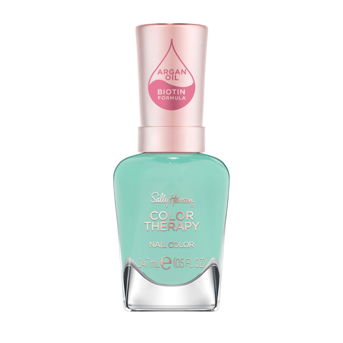 Sally Hansen bottle front view showing mint green shade and glossy finish benefit