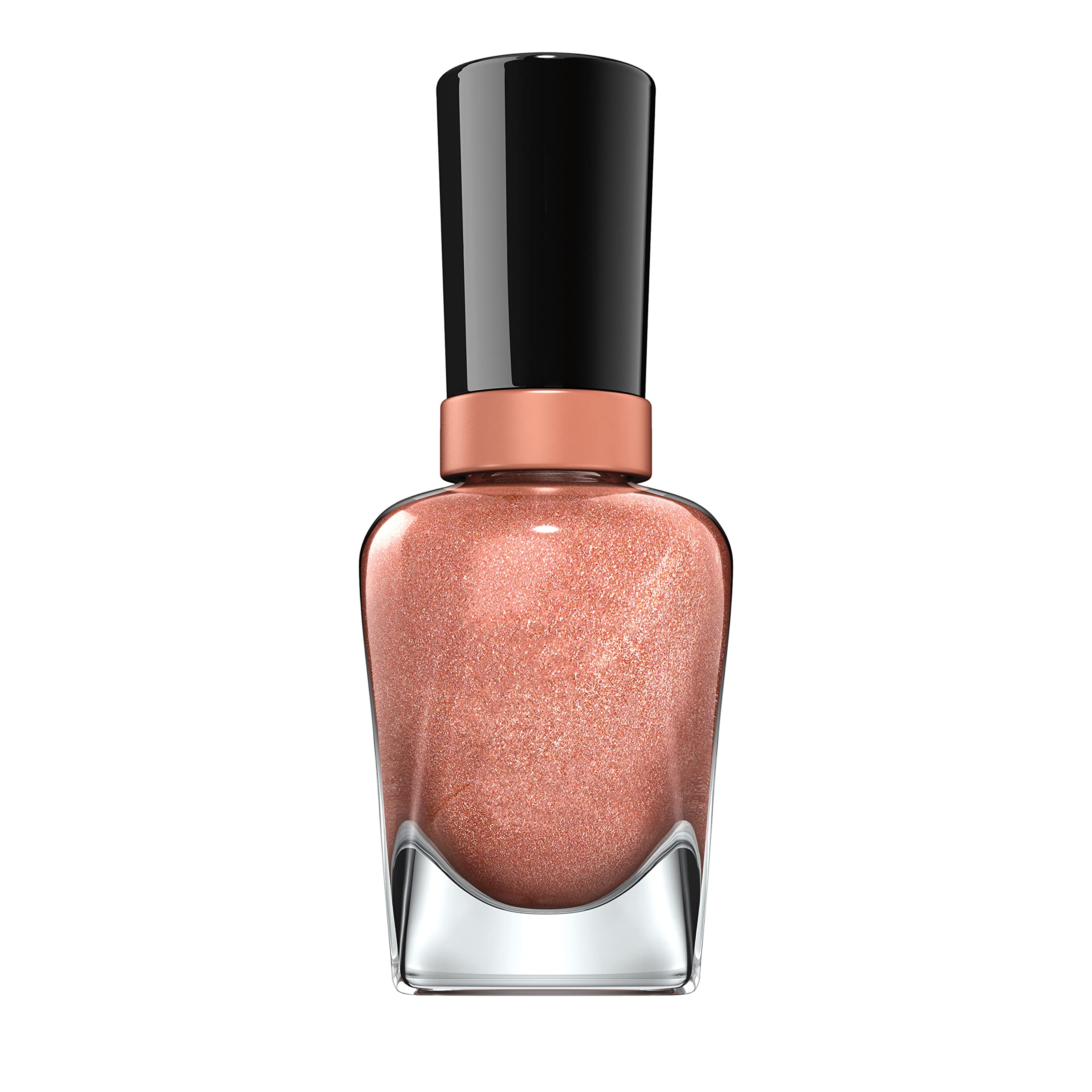Sally Hansen Terra-Coppa manicure on tabletop lifestyle scene showing wearable color