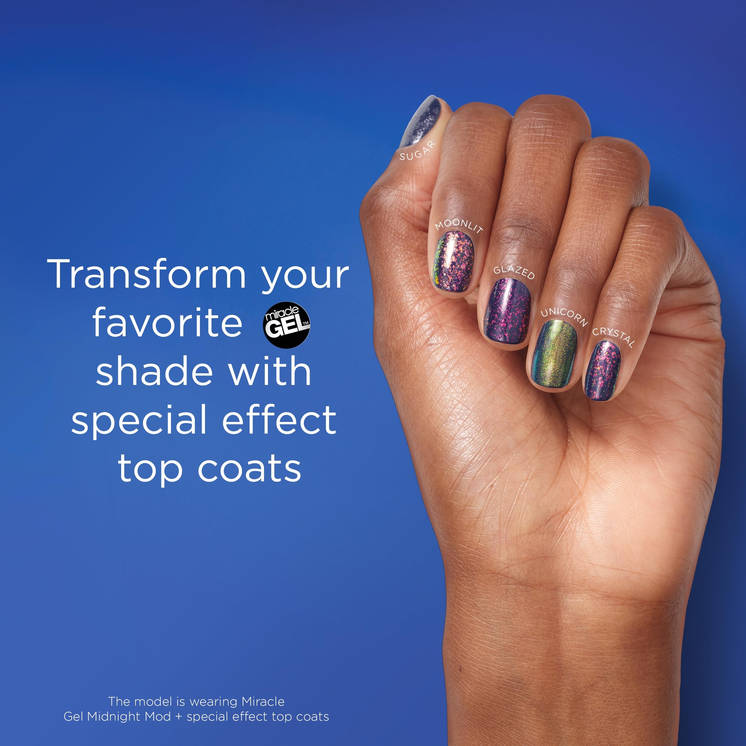 Close-up of textured glitter granules on nails by Sally Hansen adding sparkle