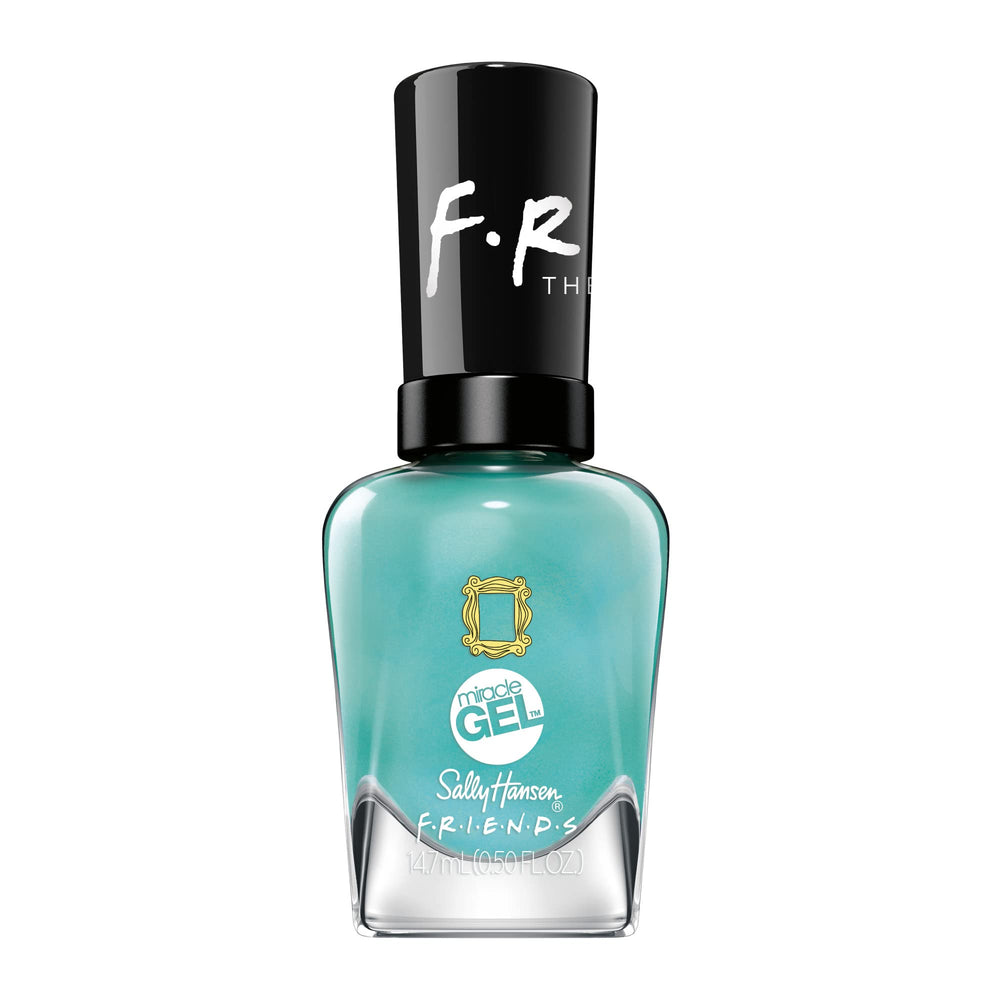Sally Hansen bottle front view showing teal color and glossy finish