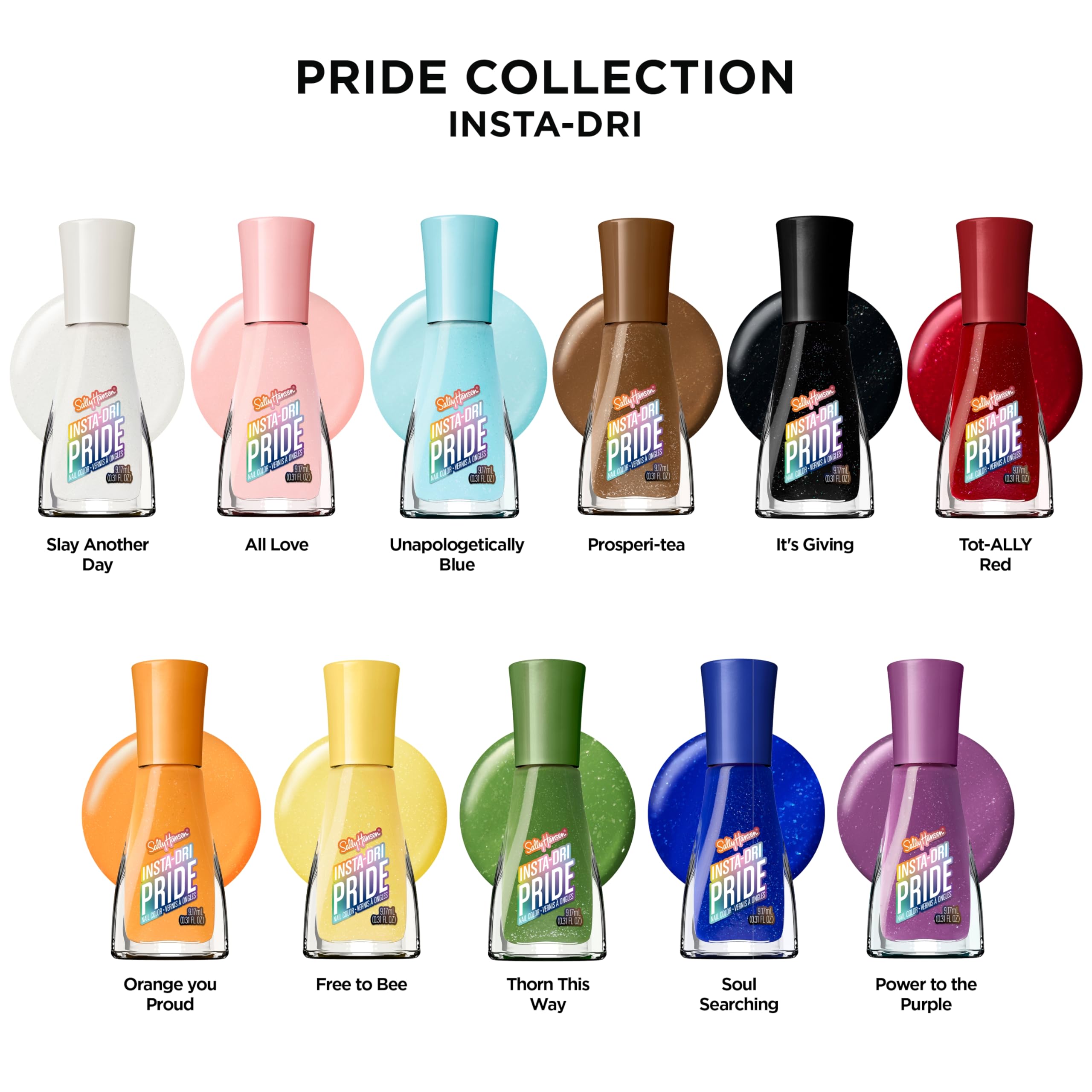 Sally Hansen nails in Pride setting emphasizing bold color and quick-dry ease