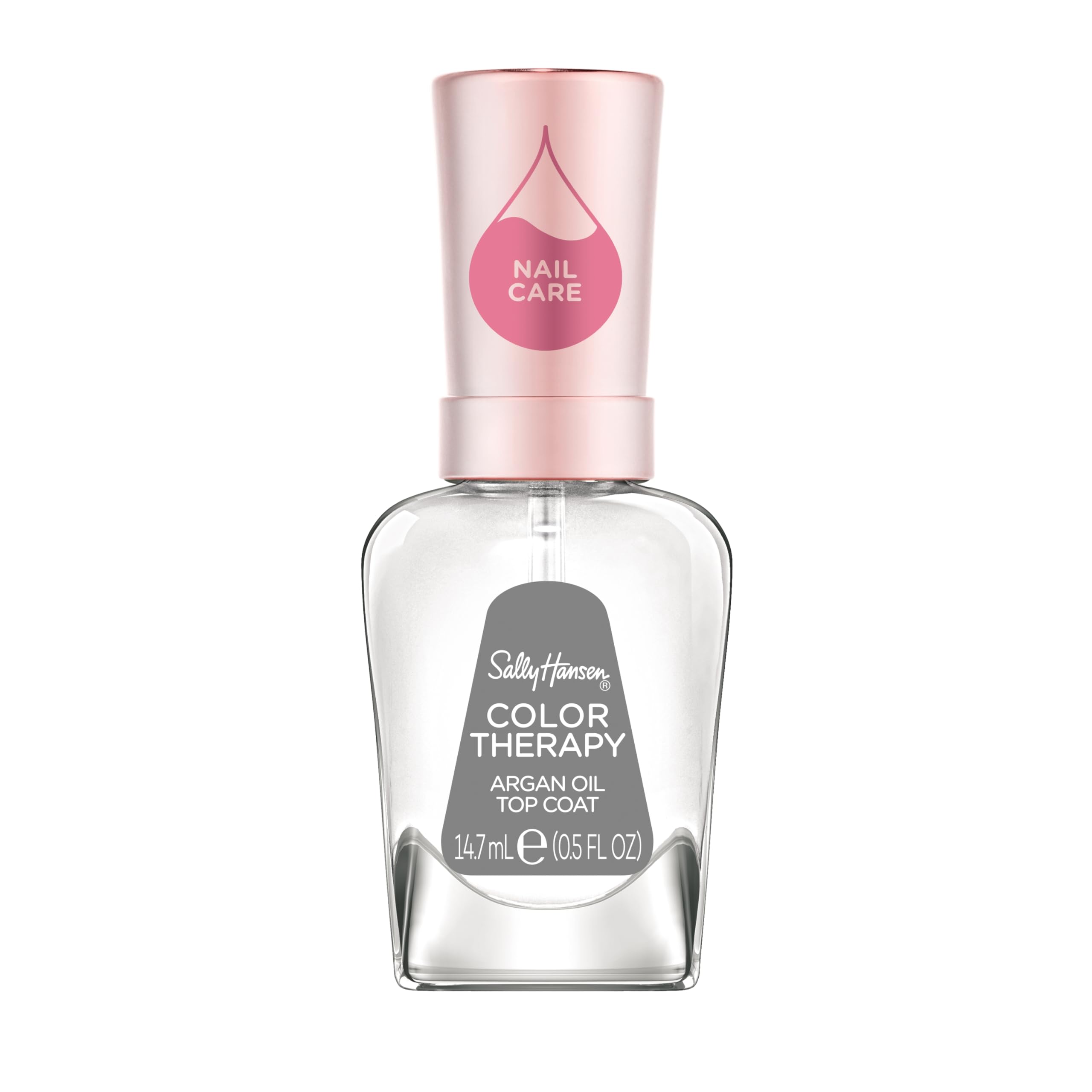 sally hansen top coat front bottle showing label and clear shine benefit
