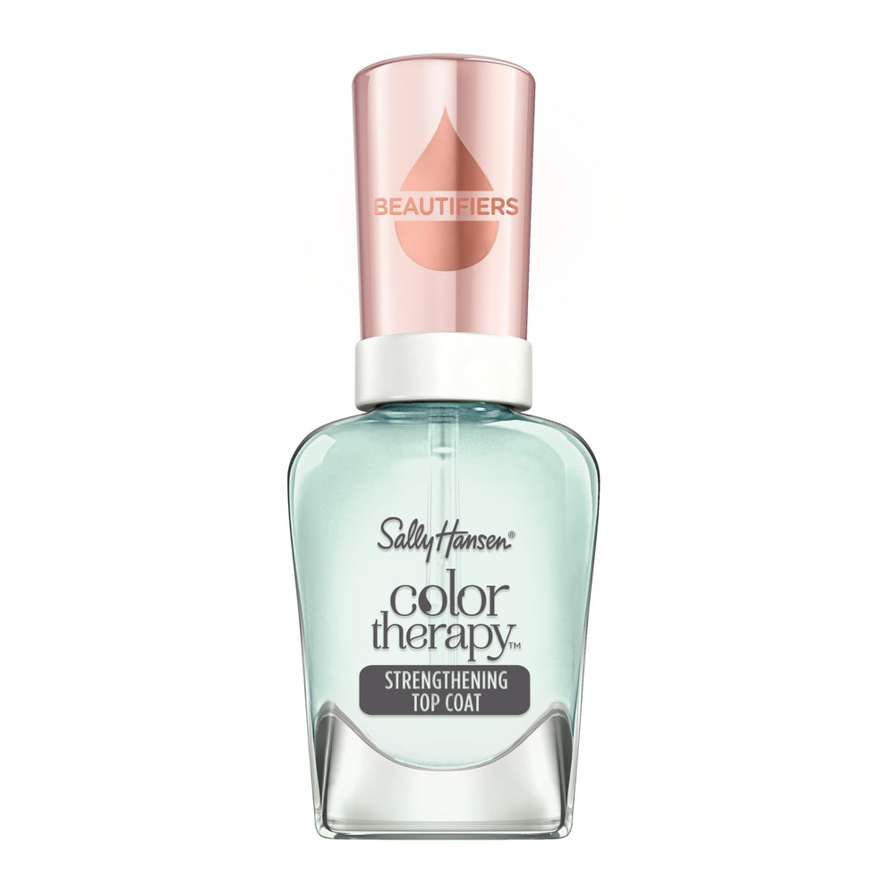 Sally Hansen bottle front view showing clear top coat and brand for glossy finish