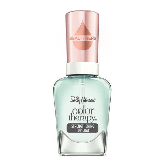 Sally Hansen bottle front view showing clear top coat and brand for glossy finish