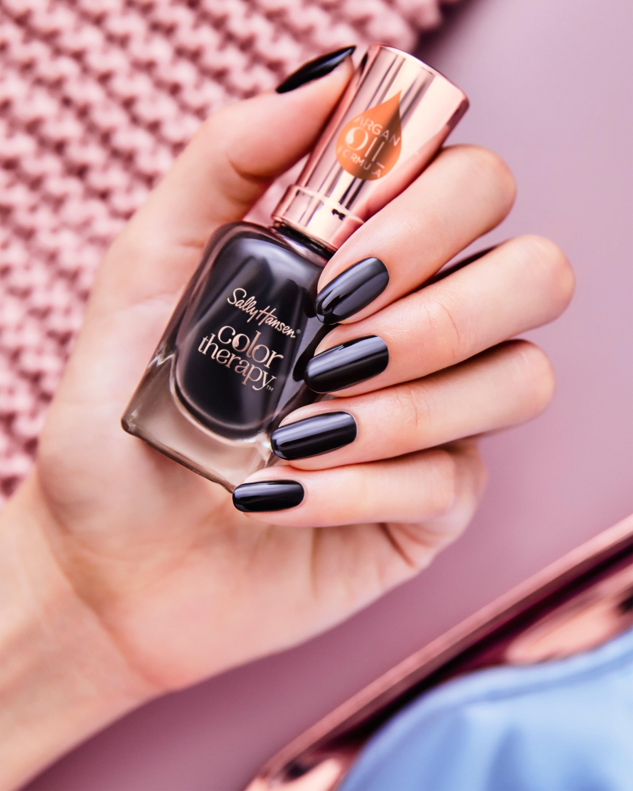 Sally Hansen label close-up showing ingredients and product information benefit
