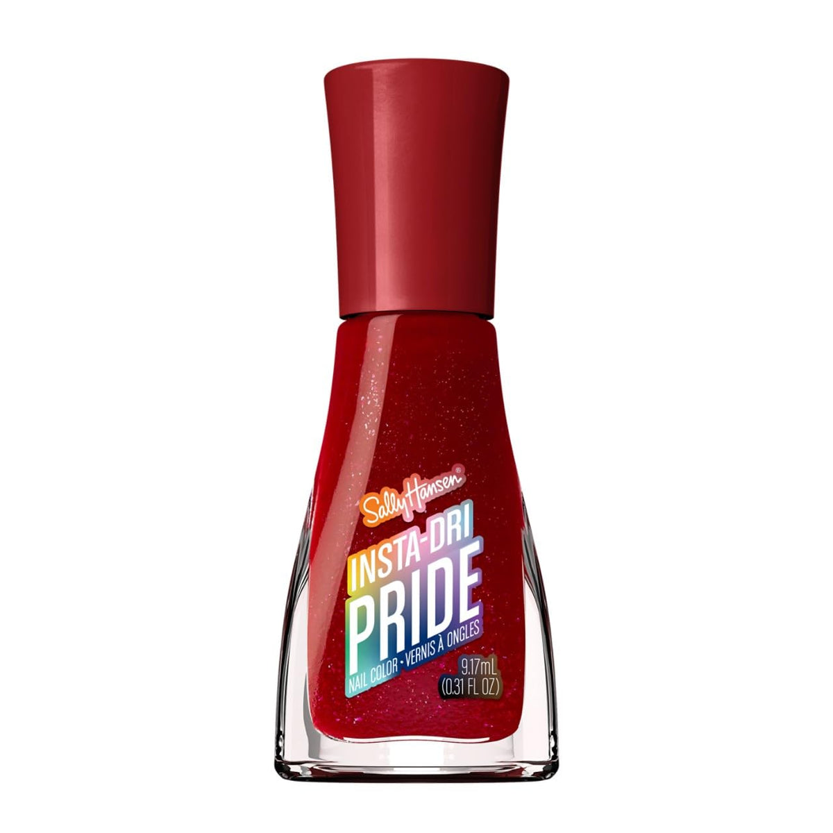 Sally Hansen bottle front view showing bold Tot-ALLY Red and fast-dry benefit