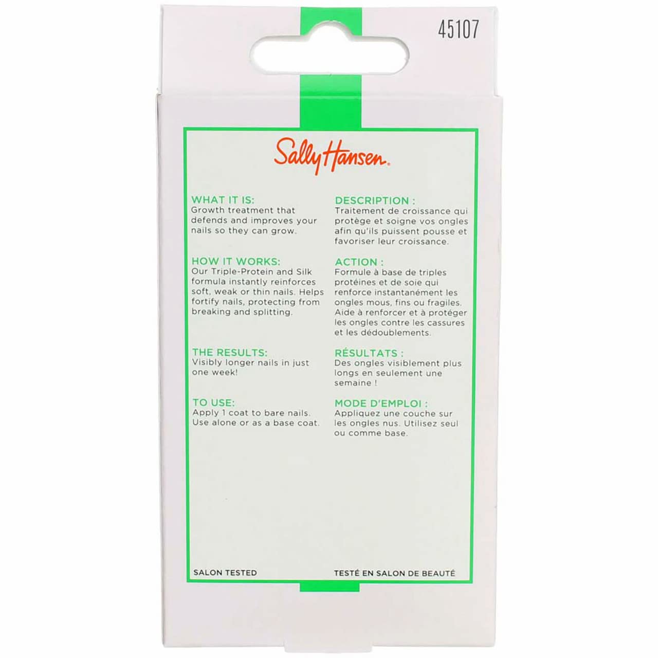 Sally Hansen treatment applied to nail before and after showing visible surface improvement